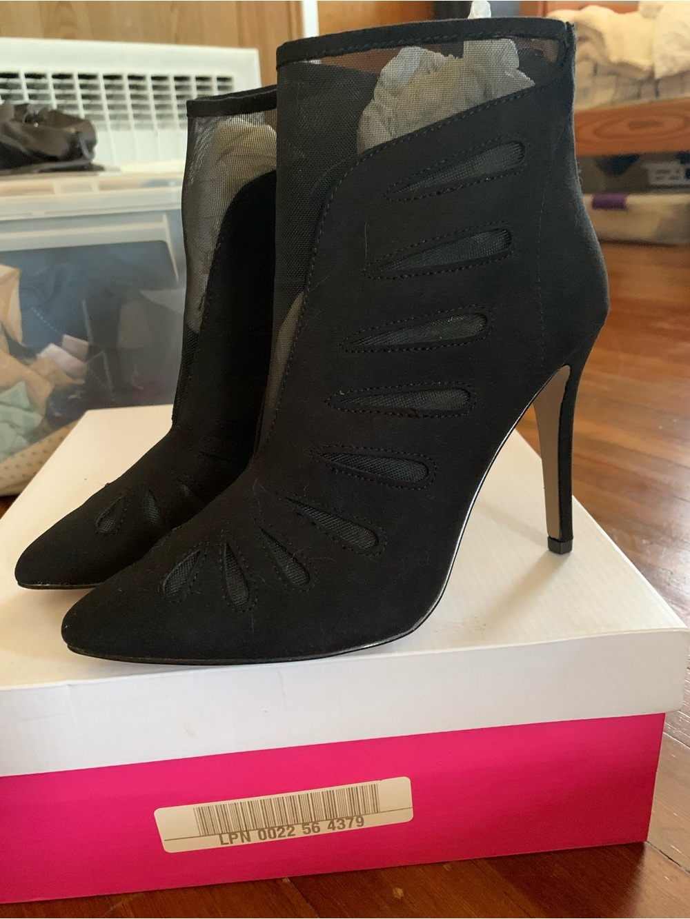 JustFab Black Pointed Mesh Ankle Heeled Boots